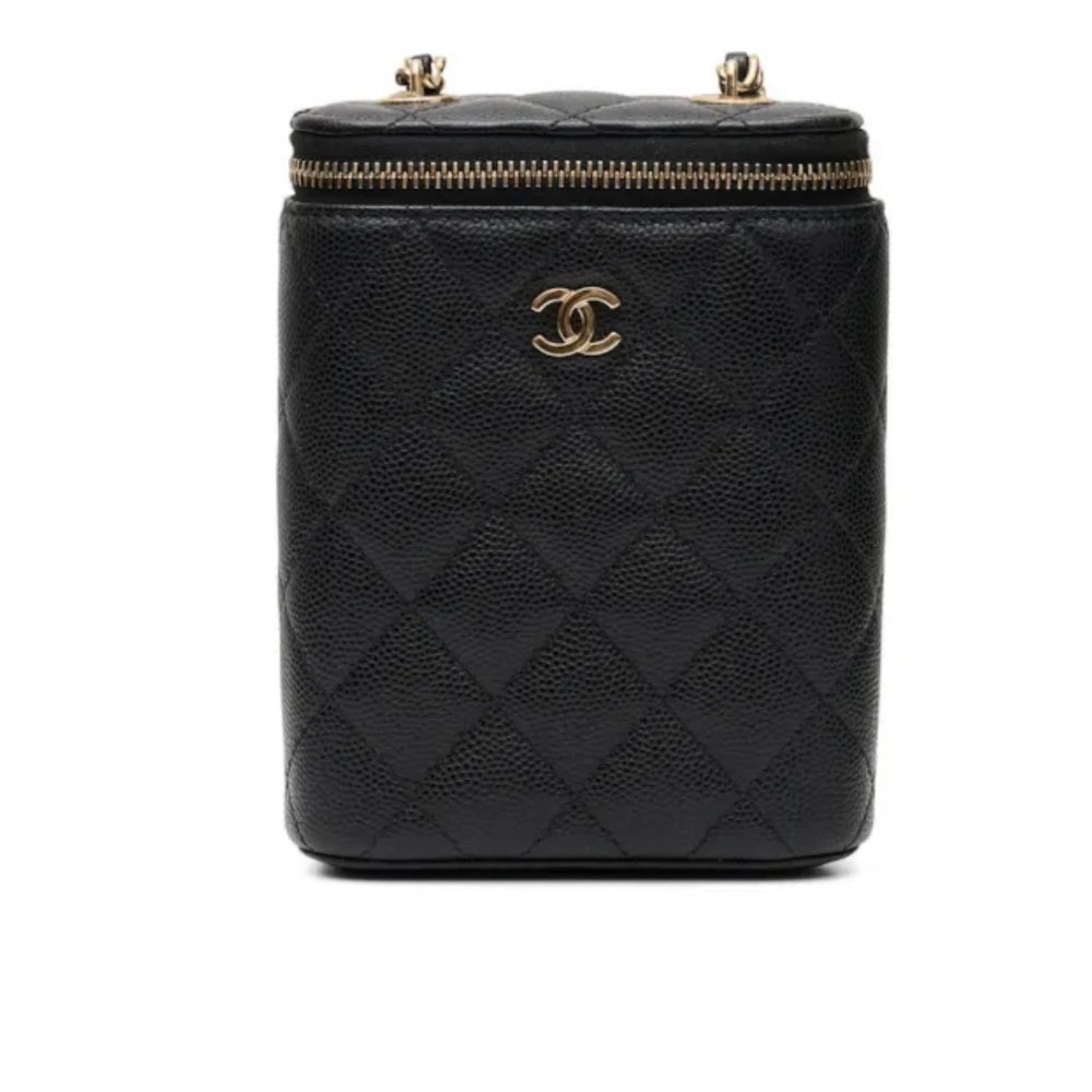 Sold ‼️ Mini Chanel Vanity bag with mirror gold hardware black caviar leather